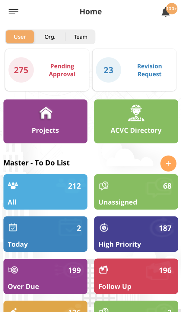Archezy mobile app project management dashboard interface